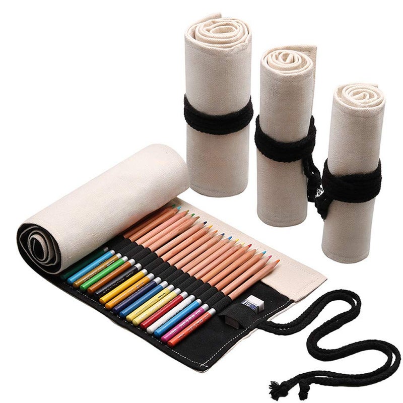 Funny live 36/48/72 Slots Colored Pencil Wrap Pencils Roll Holder Coloring Pencils Organizer Holder Colored Pen Paint Brush Storage Pouch Portable for Artist Student (White, 72 Slots) - Image 1